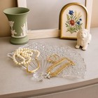 Vintage Fan-shaped Pressed Glass Tray     Button And Daisy Pattern     Vanity Or