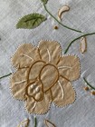 Vintage Hanky Madeira  Emb  Applique Caramel Color Florals Large 15  Square         