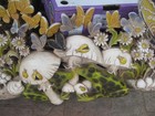 Vintage 1970   s Mcm Burwood Mushroom Frog Butterfly Plastic Wall Art 39 X 17 Read
