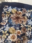 Eton Nwt 100  Silk Pocket Square Hankie Blue With Tan Brown Floral Print Italy 