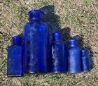 Lot Of 5 Antique Cobalt Blue Medicine Bottle Bromo Seltzer Celery-caffein Dye