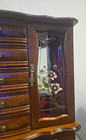New Large Vintage Jewelry Box Chest Floral Etched Glass Mirrors 6 Pull Drawers