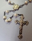 Vtg Sterling Silver Cross Crucifix 3d Jesus Rosary Inri W Faux Pearl 16in- S90