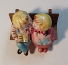 Kissing Couple Boy Girl Bench Salt Pepper Shakers Set Japan Ceramic Vtg