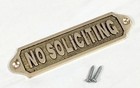 Solid Brass No Soliciting Sign Plaque     Door Wall Plate   13cm     Screw Mount