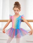 Girls Ruffle Sleeve Ballet Leotard Tutu Dress For Dance