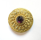 Antique Hatpin Amethyst Glass Embossed Brass