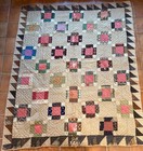 Vintage Nine Patch Quilt  Folk  Primitive  Hand Quilted