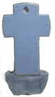 Vintage 1960s Pearlescent Blue Holy Water Font With Blessed Mother   Angels