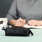 Pen Pouch Pencil Bag Black Leather Pencil Holder Small Portable Zipper Case F   