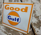 Vintage Gulf Porcelain Sign Old Gas Pump Plate Gasoline Oil Garage Service Shop