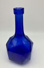 Vintage Decanter Cobalt Blue  Diamond Geometric Cut Blue Glass Bottle