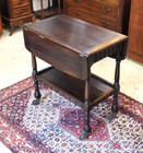 English Antique Edwardian Oak Drop Leaf Tea Cart Table