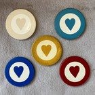 Circa Early 1900s Antique Clay Poker Chips With Inlaid Tall Heart In 5 Colors 