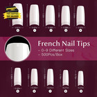 500pcs Half Cover False Nails Tips - Acrylic Nail Tips 10 Sizes Lady French Styl