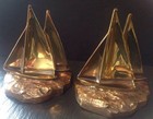 Pair Of Vintage Boat Bookends Pmc 64 B Brass Finish Sailboats Nautical