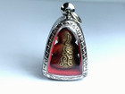 Old Brass Phra Pidta Yant Holy Pendant Luck Wealth Fetish Talisman Thai Amulet