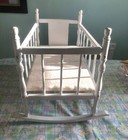 Vintage Baby Doll Rocking Cradle Toy Crib Wooden Painted White 26  X 14 