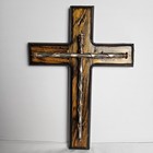 Rustic Wood Cross Wall Decor Handmade Style Metal Nail   Copper Wire Accent