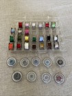 Vintage Sewing Bobbins 23 Metal Bobbins  9 Clear Acrylic Bobbins W  Thread Case
