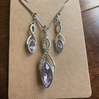 Avon Nrt Stamped Silver Tone Purple Stone Pendant Necklace   Dangle Earrings Set