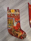 2 Vintage Needlepoint Fully Lined Christmas Fireplace Hanging Stockings Cats