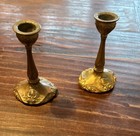 Pair Of Antique Edwardian Art Nouveau Bronzed Spelter 4 25    Candlesticks