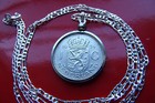 Dutch Netherlands Silver Lion Gulden Coin Pendant On A 24  Sterling Silver Chain