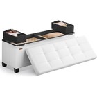Foldable Storage Ottoman Pvc Leather Tufted Cube Footrest Seat Space Saver New