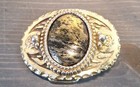 Vintage Western Oval Gold And Silver Tone Belt Buckle With Center Etched Metal 