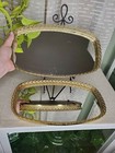 Vintage Oval Gold Floral Flower Metal Mirror Vanity Trays Wall Hanging Set Of 2