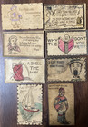 Set Of 8 Antique Leather Postcards 1903-1907 Various Themes And Postmarks Lot C