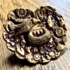 Antique Victorian Brass Bird Nest Button Figural Birds Egg Floral Heart Design