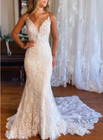 Sexy Mermaid Wedding Dresses Spaghetti Straps Backless Lace Applique Bridal Gown