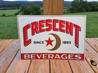 Vintage 1930 s Crescent Beverages Embossed Single Sided Tin Tacker Soda Sign