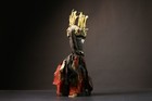 African Tribal Figure Statue Mixed Media Wood Fabric Shell Art-g4484