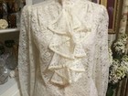 Women s Vintage 80 s Alice Stuart Shear Ivory Lace Ruffle Romantic Poet Blouse
