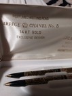 Vintage Chanel No 5 Arpege 14k Gold Filigree Perfumed Ballpoint Pen Set In Box