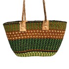 Handmade Bolga African Market Tote Basket Leather Handles Woven Ghana New