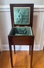 Antique 1930s Victorian Scottish Carved Sewing Table  Mahogany oak  Silk Lined