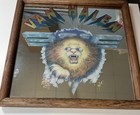 Vintage Van Halen Carnival Prize Mirror Glass Picture Framed Lion 80s Rock 13x13