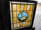 Antique Stained Glass Window With Swan   28 X 33   Architectural Salvage