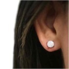 Women 925 Sterling Silver Stamped Round Fire Opal Stud Earrings Gift Box Pe19