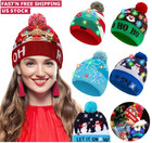 Winter Led Christmas Beanie Knit Hat Light Up Xmas Warm Cap Kids Adult Xmas Gift