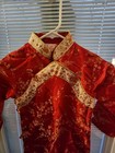 Vintage Chinese Qipao Cheongsam Red Gold Floral Brocade Dress Traditional Size10
