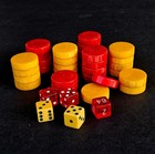 Vintage Backgammon Swirled Bakelite Butterscotch   Red Catalin Set