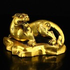 Vintage Chinese Gilt Gold Bronze Fortune Unicorn Statue     Hand-cast Mythical