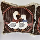 2 Vtg Handmade Calico Quilted Lace Country Ducks Geese Cottagecore Throw Pillows