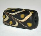 Antique Venetian Black Italian Square Glass Bead Combed Feather  African Trade