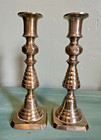 Pair Of 1890s Solid Brass English Beehive Pushup Candlesticks Reg  No 223580